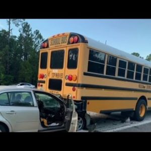 Car rear-ends school bus carrying 33 students in Daytona Beach, officials say