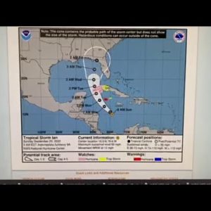 Cone of uncertainty changes as Tropical Sotrm Ian approaches Florida