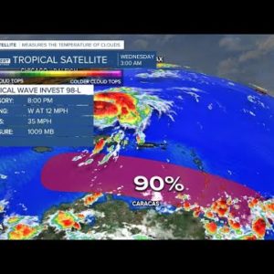 Invest 98-L has 90% chance of development, Fiona strengthens to Cat. 4