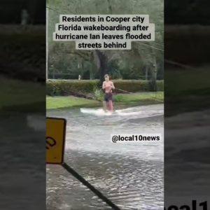 South Florida residents wakeboarding on flooded streets after hurricane Ian￼