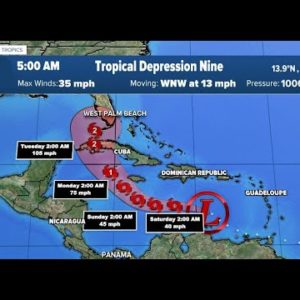 Tropical Depression 9 forms with Florida in expected path