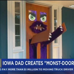 Crafty Iowa man creates "monst-door" for Halloween