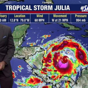 Tropical Storm Julia to strengthen into a hurricane, but won’t threaten United States