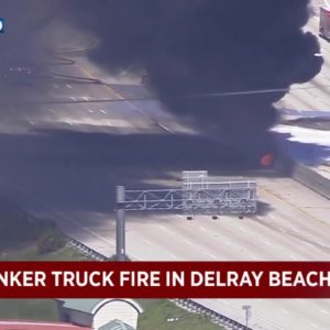 Sky 10 flies over I-95 tanker truck fire