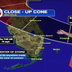 10 a.m. advisory Tropical Storm Nicole expected to streghten into a hurricane