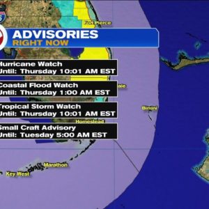 Hurricane Watch issued for Broward County, Miami-Dade under Tropical Storm Watch