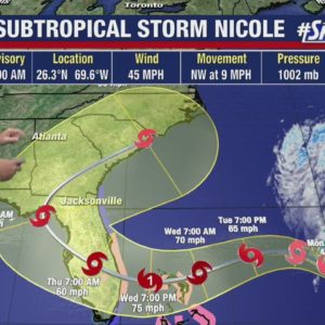 Hurricane watches issued ahead of Subtropical Storm Nicole