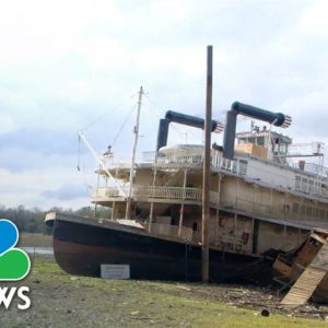 Mississippi River Low Water Levels Reveal Sunken Casino Riverboat