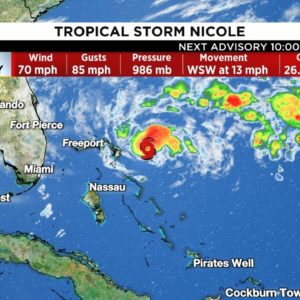 TRACK, SATELLITE, MODELS: Nicole nears hurricane strength, path shifts as it approaches Florida