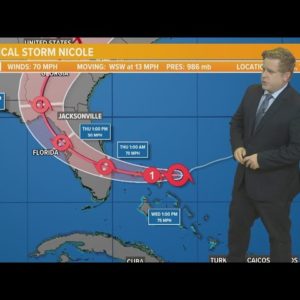 Nicole continues to strengthen as it nears the Florida Coast, Wednesday morning Update
