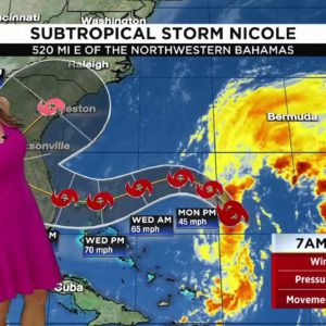 Subtropical Storm Nicole: 7 a.m. Monday advisory