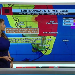 Subtropical storm Nicole to make landfall Wednesday