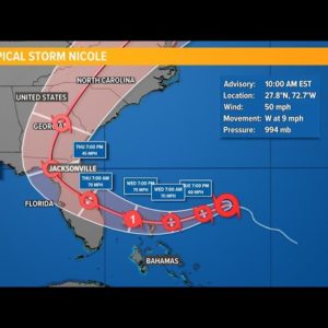 Tropical Storm Nicole: Latest forecast cone, spaghetti models and satellite images