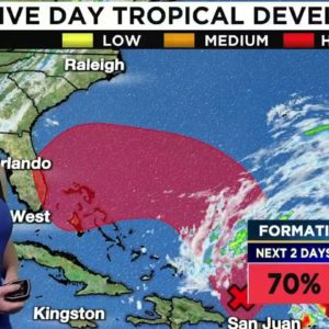 Tropical development chances increase for area in Caribbean