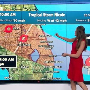 Tropical Storm Nicole forecast, 11 a.m. on Nov. 9, 2022