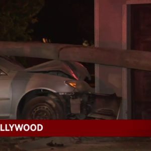 Police use crowbar to extract driver from car after crashing into Hollywood home