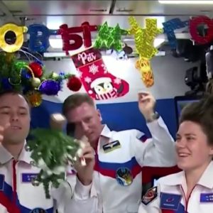 Astronauts decorate the International Space Station for the holidays