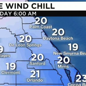 Wind chill to send temperatures below 20 degrees in parts of Central Florida