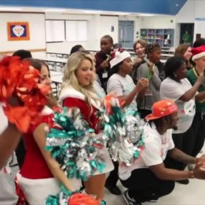 Miami Dolphins star visits 'Lunch Lady Squad' to celebrate cafeteria crew's success