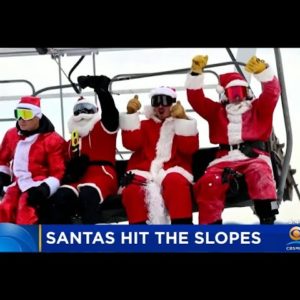 Over 200 Santas Hit The Ski Slopes For Charity In Maine