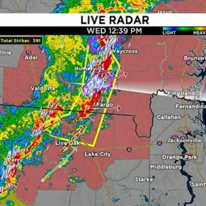 A tornado warning has been issued for Ware County until 1 p.m.